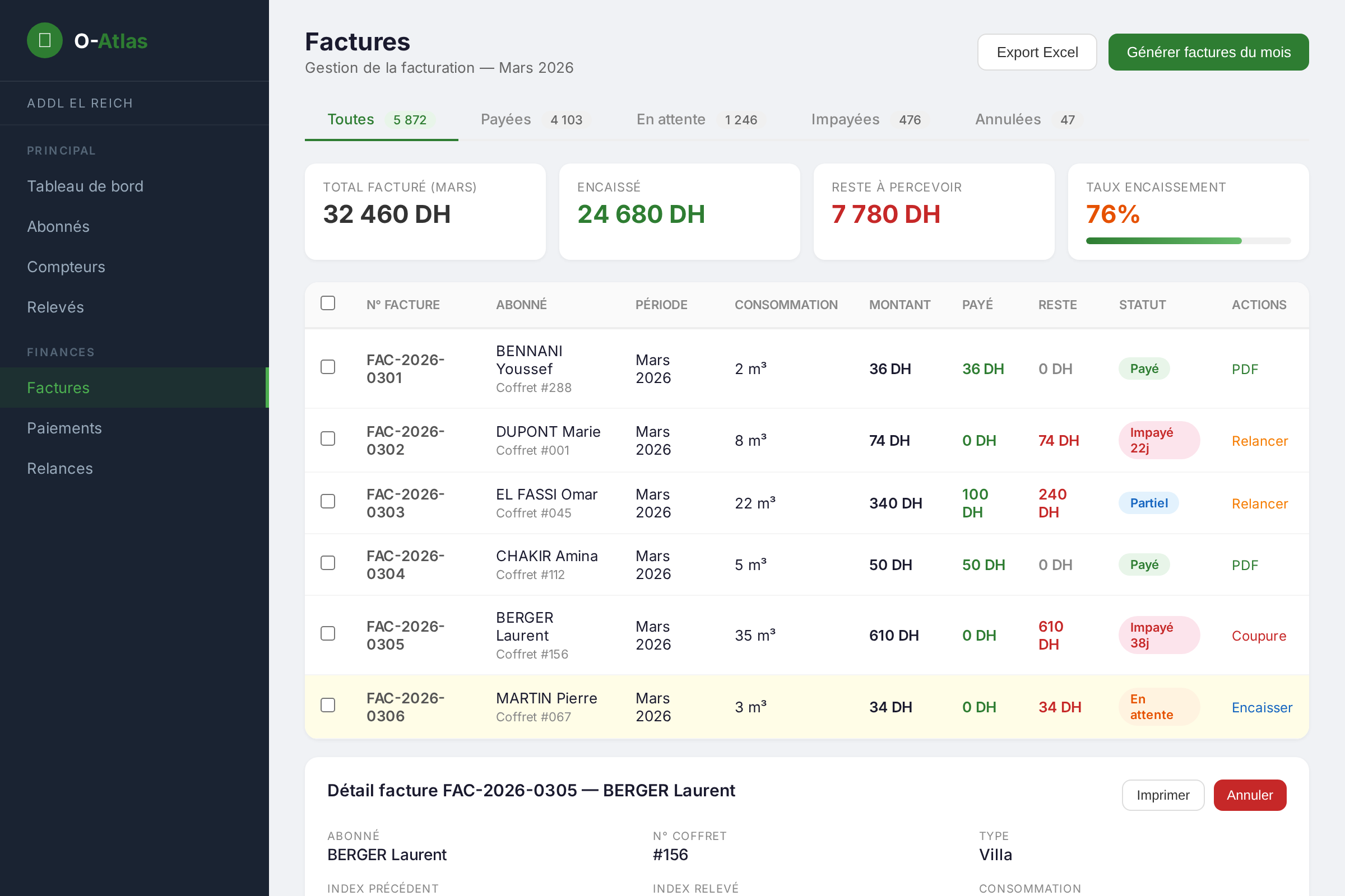 Factures et paiements O-Atlas